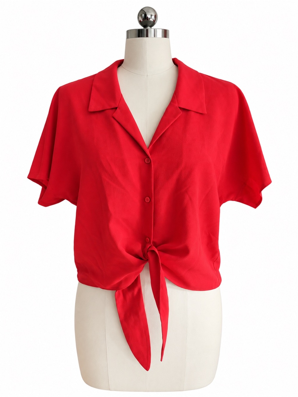 Madison Red Tie Front Button Down Short Sleeve Blouse Top Size Medium